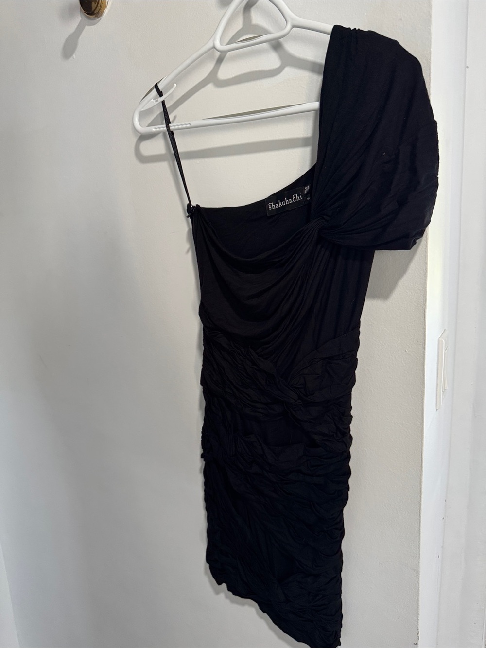 Shakuhachi Black One-Shoulder Ruched mini Dress